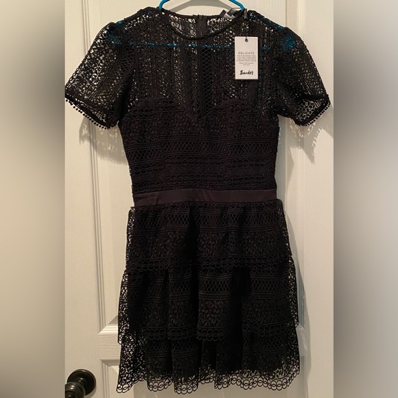 Revolve| Bardot Black Crochet Lace      Ava Mini Dress - Picture 2 of 12
